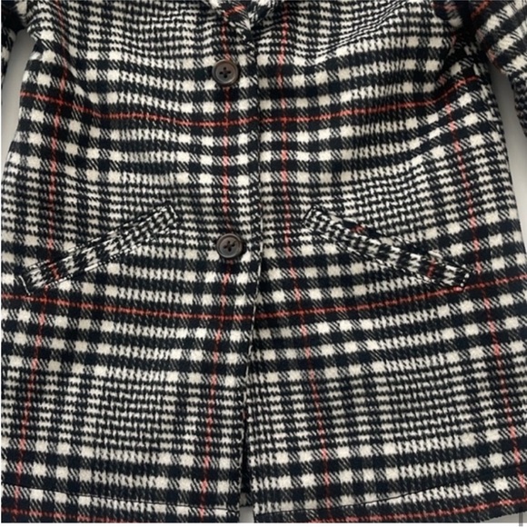 Old Navy Plaid Pea Coat Girls Black White Red Size 5T NWOT - Picture 7 of 8